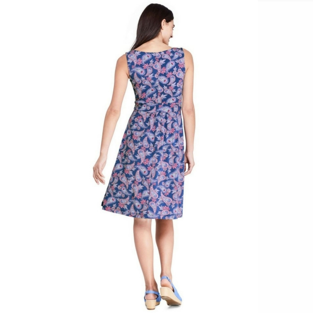 Lands' End | Knee Length Fit & Flare Dress | Blue Paisley | Medium Petite 10-12 - Picture 6 of 10